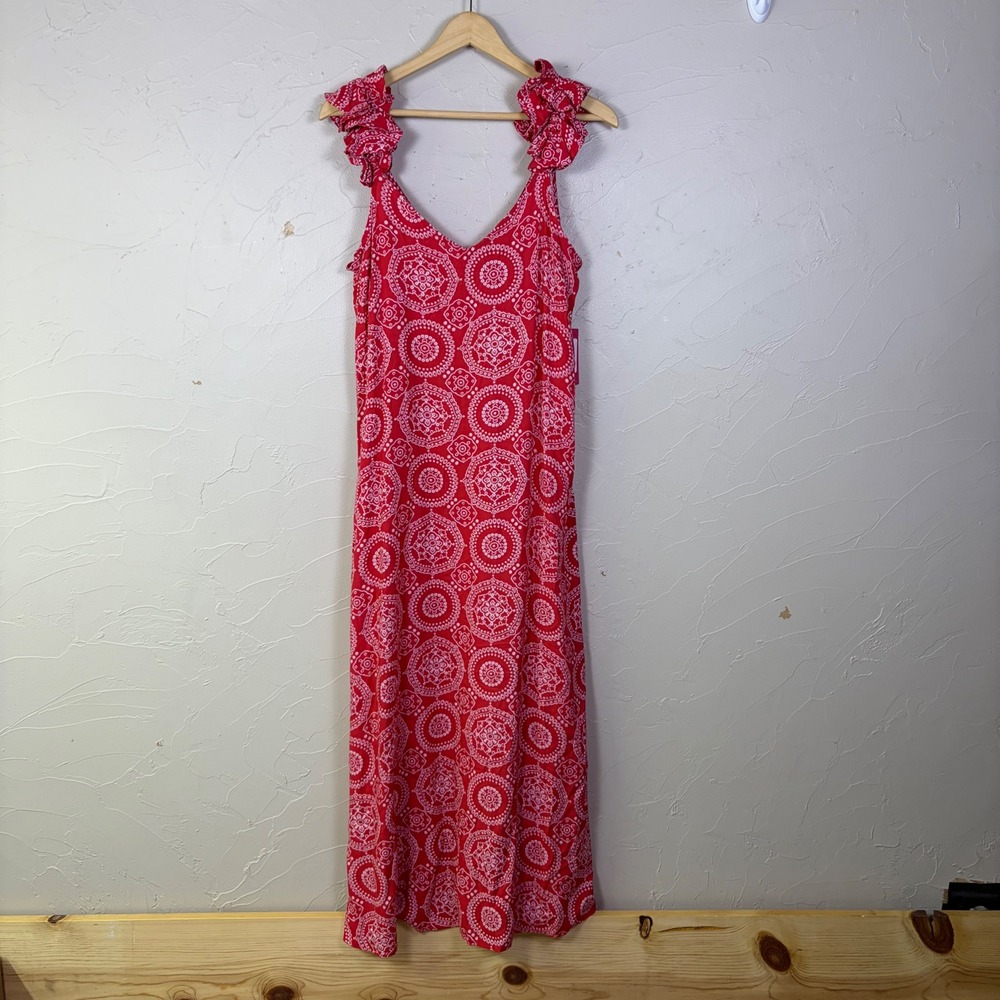 NEW Vince Camuto Bandana Maxi Dress Womens Medium Red Western Boho Cottage